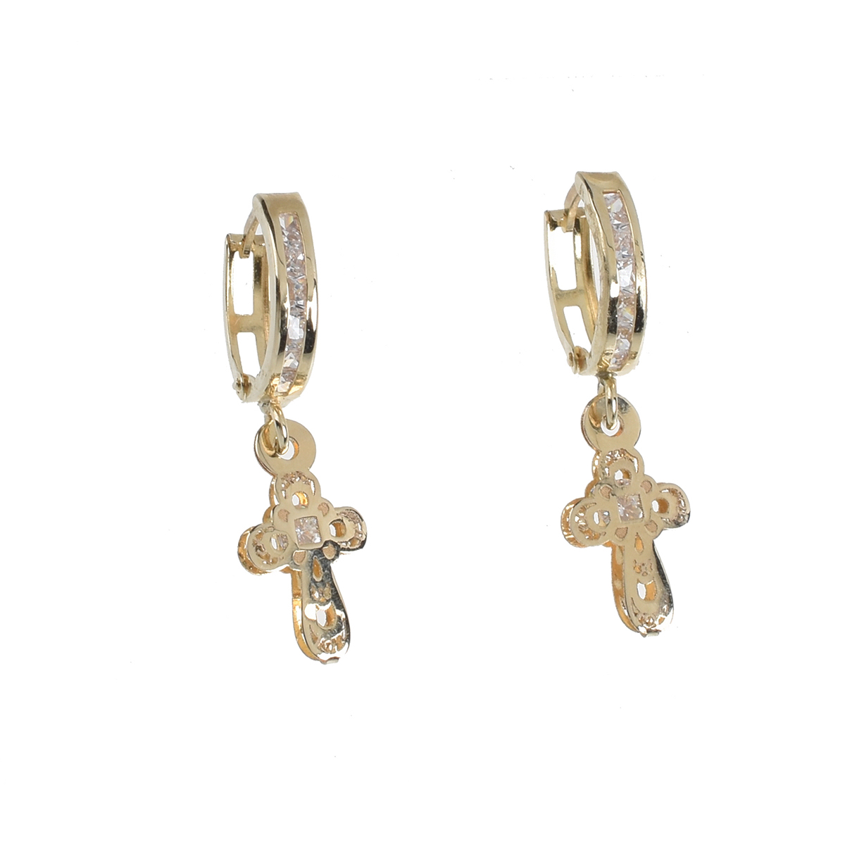 Aretes Cruz Oro 14K con zirconias