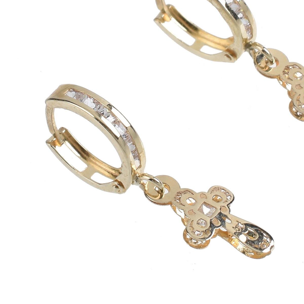 Aretes Cruz Oro 14K con zirconias