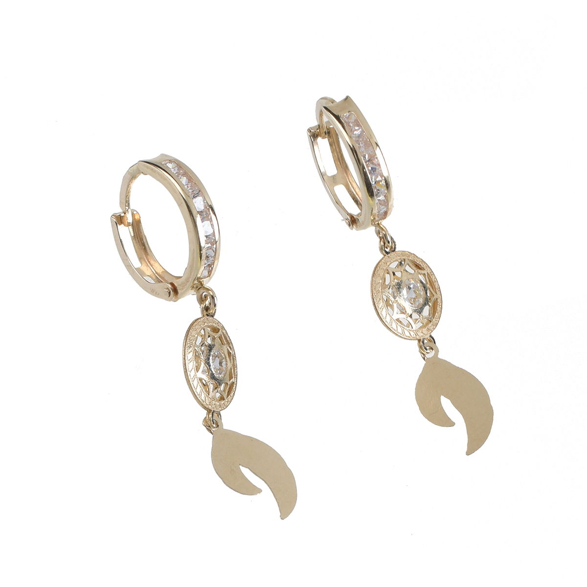 Aretes Atrapasueños oro 14K con zirconias Doble O