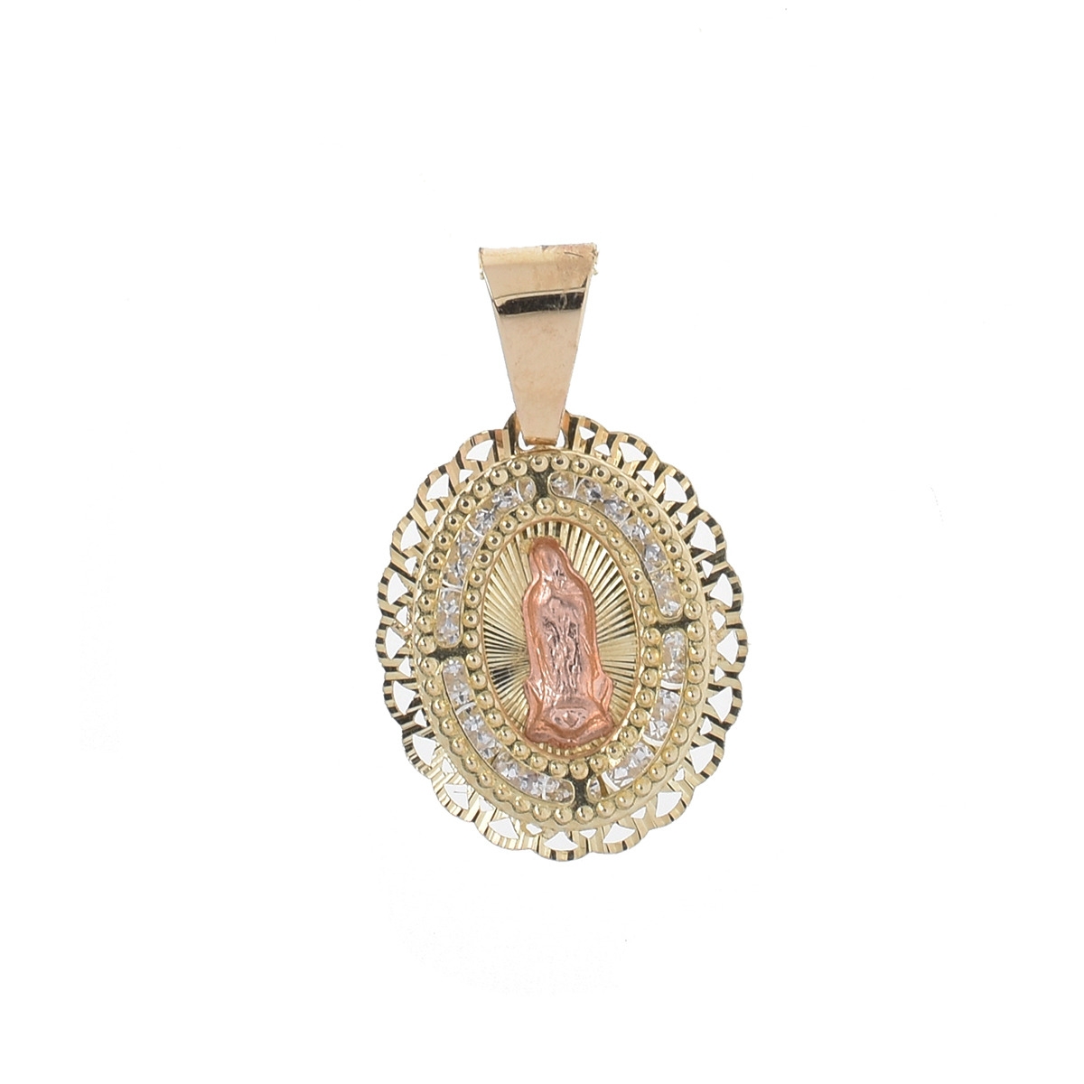 Medalla Ovalada de Virgen de Guadalupe oro 14K Doble O