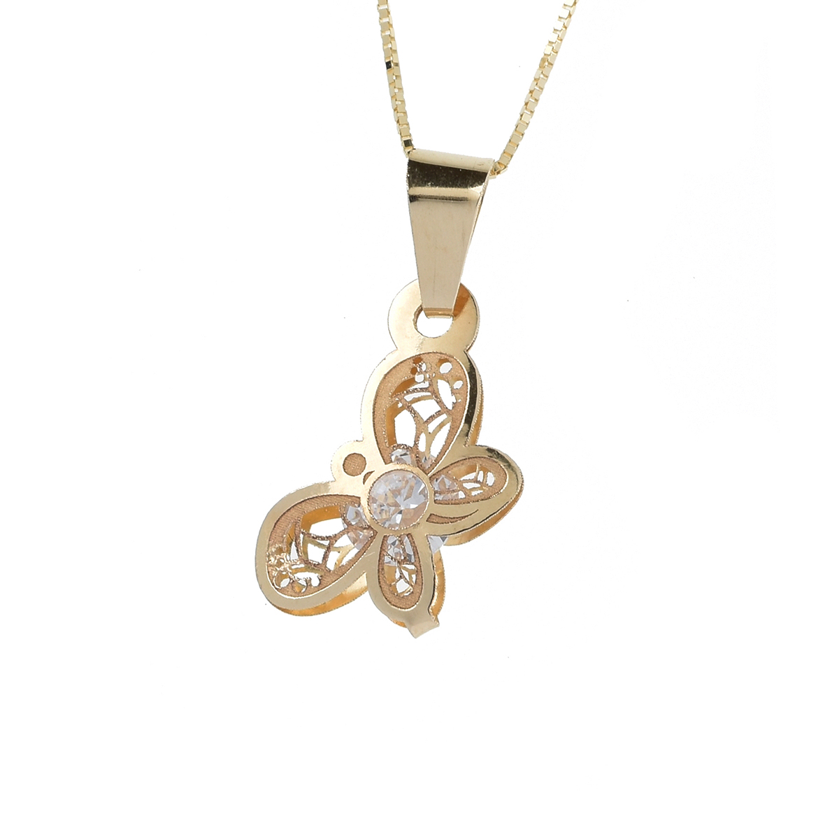 Dije Mariposa Oro 14K con zirconoas Doble O