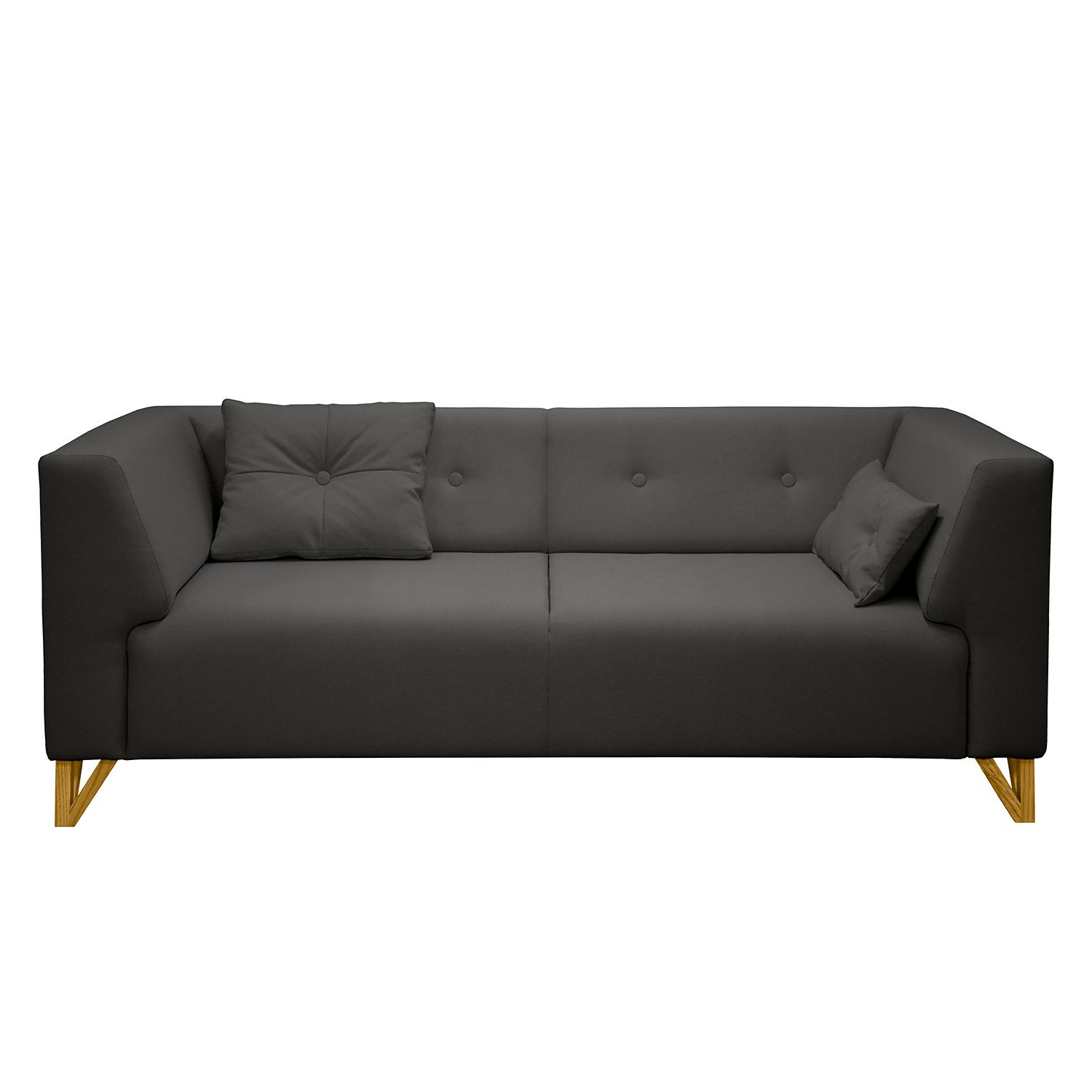Avui - Sofá estilo moderno con tela gris oscuro y 2 cojines