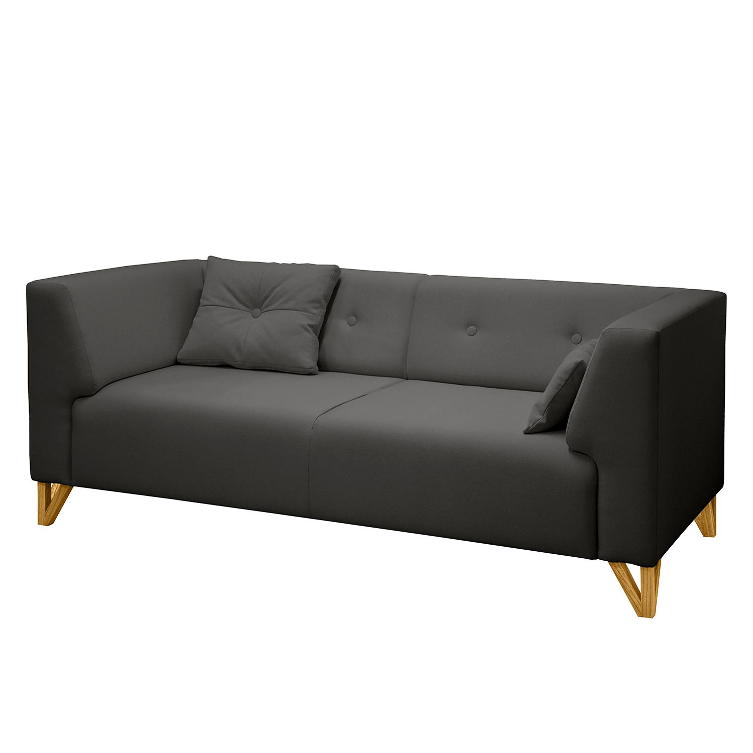 Avui - Sofá estilo moderno con tela gris oscuro y 2 cojines