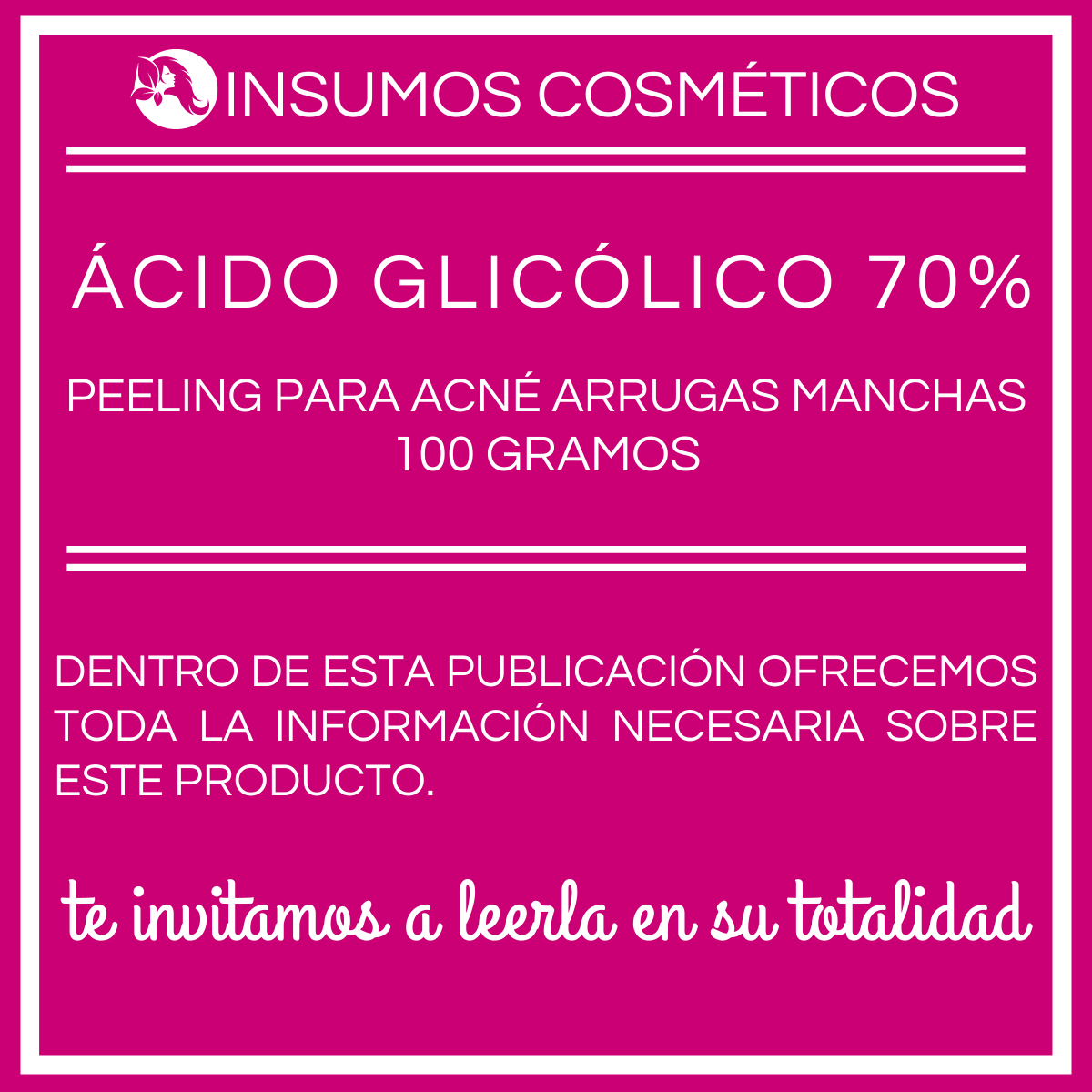 Ácido Glicólico Cosmético 70% Peeling Acné Arrugas Manchas Despigmentante