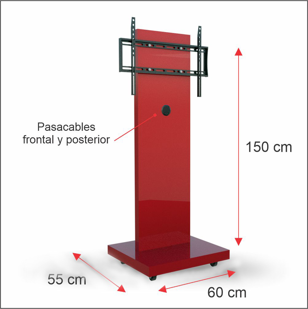Soporte para TV de 32 hasta 55 pulgadas en pedestal con ruedas Rojo