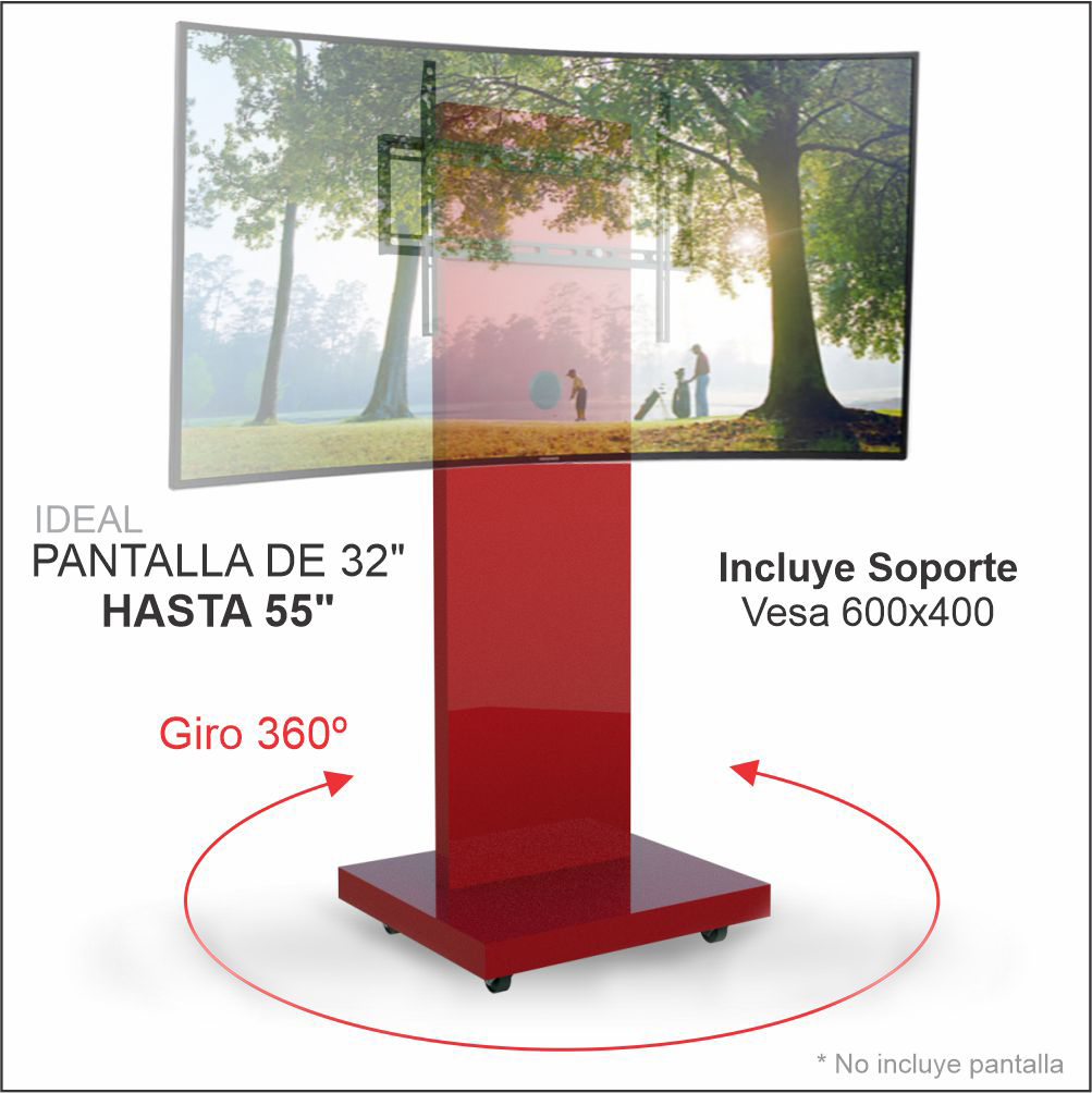 Soporte para TV de 32 hasta 55 pulgadas en pedestal con ruedas Rojo