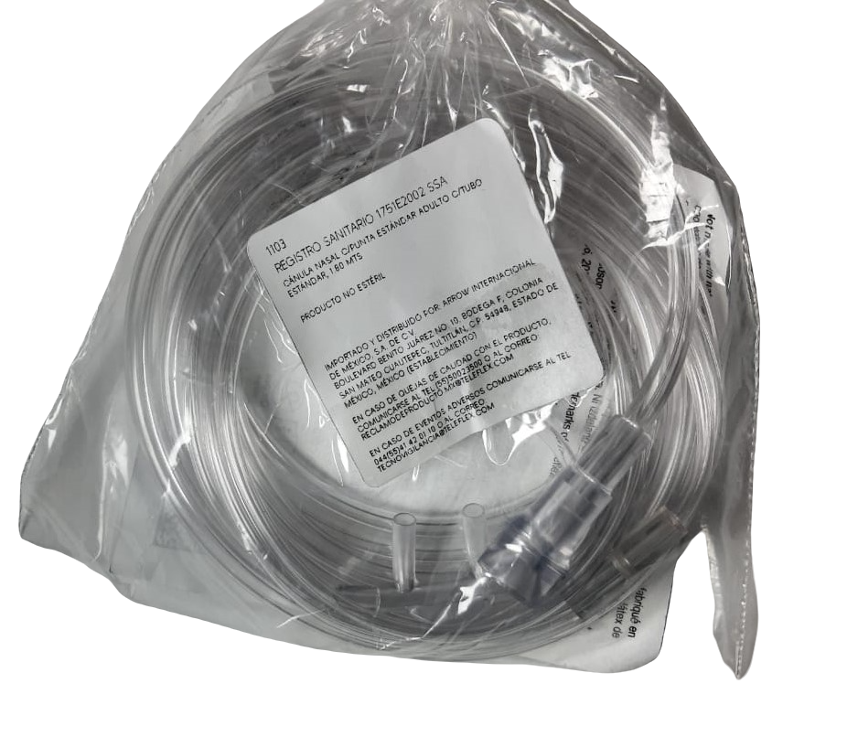 Cánula nasal adulto para oxígeno, recta tubo de 2.1m (paquete con 10 piezas)