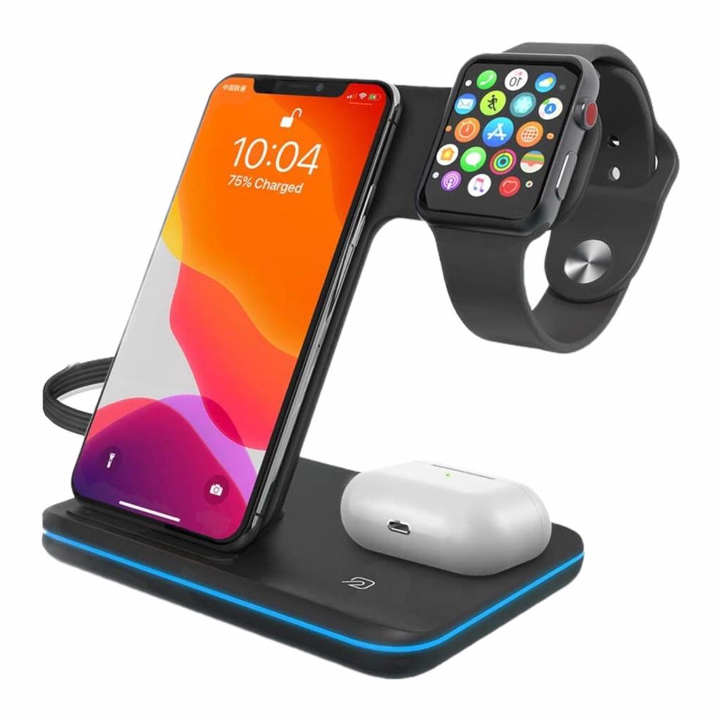 Estación de Carga Inalámbrica  Qi 3 en 1 para Iphone , Apple Watch y Airpods Cargador inalambrico 3 en 1 