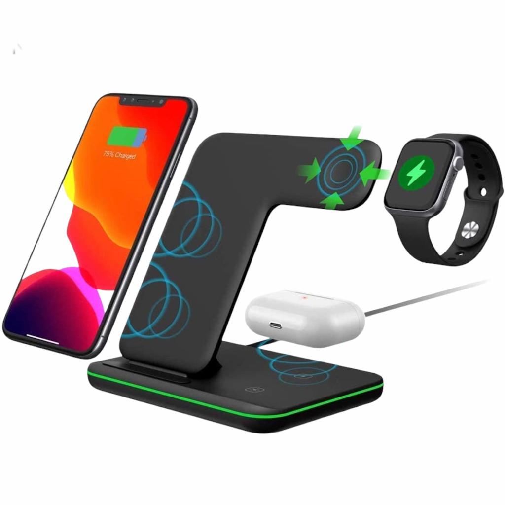 Estación de Carga Inalámbrica  Qi 3 en 1 para Iphone , Apple Watch y Airpods Cargador inalambrico 3 en 1 