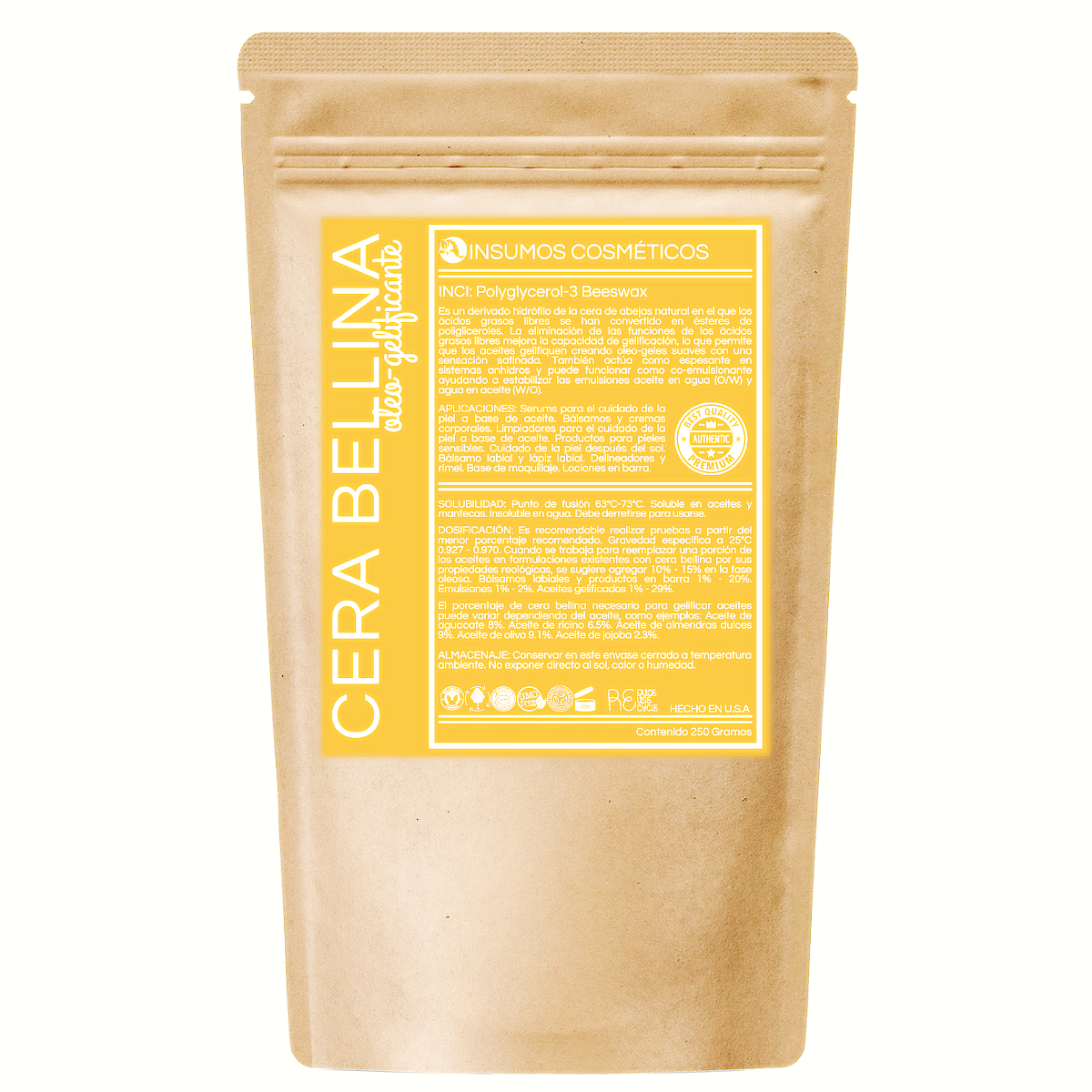 Cera Bellina Abejas Ceralan Oleogel Gelificante Emulsionante Emulsificante