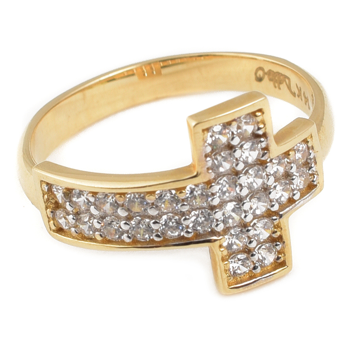 Anillo Cruz Oro 14K con zirconias Doble O