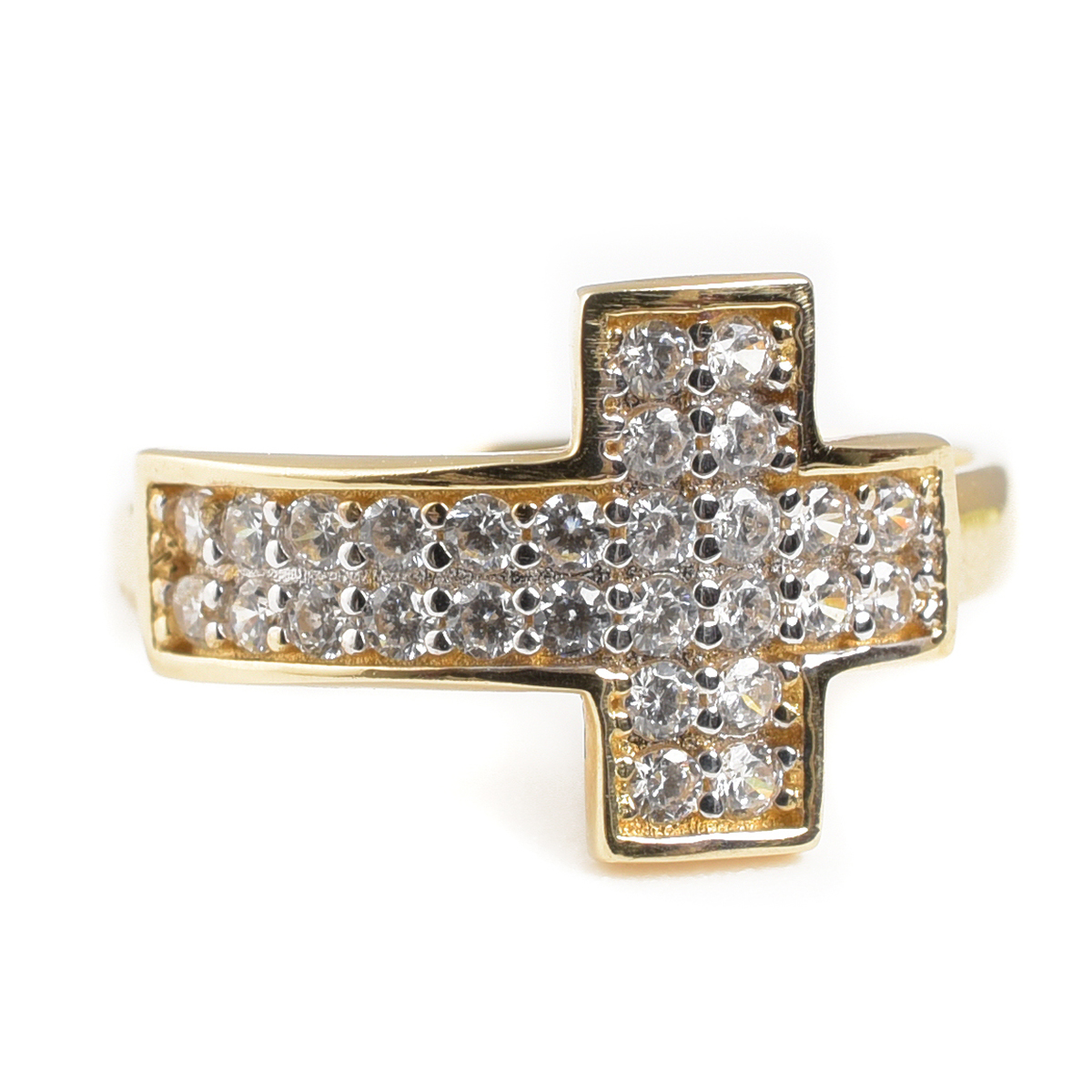 Anillo Cruz Oro 14K con zirconias Doble O