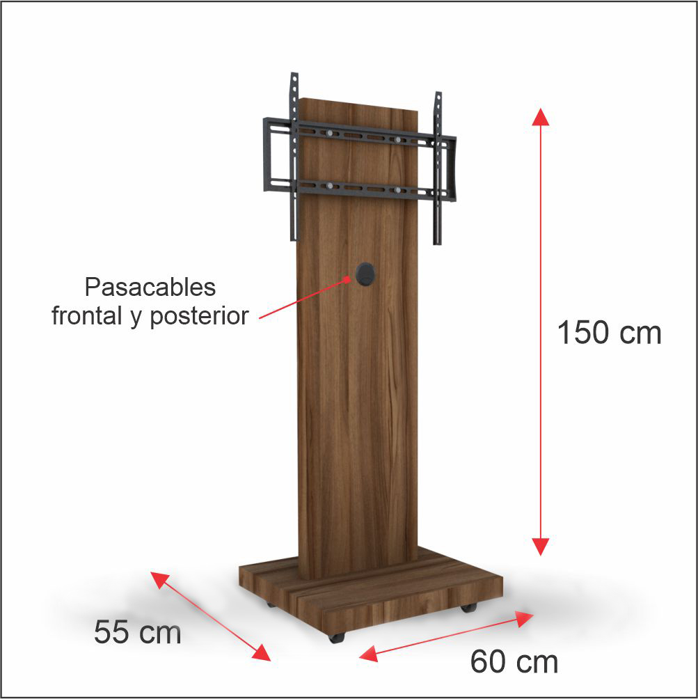 Soporte para TV de 32 hasta 55 pulgadas en pedestal con ruedas Nogal