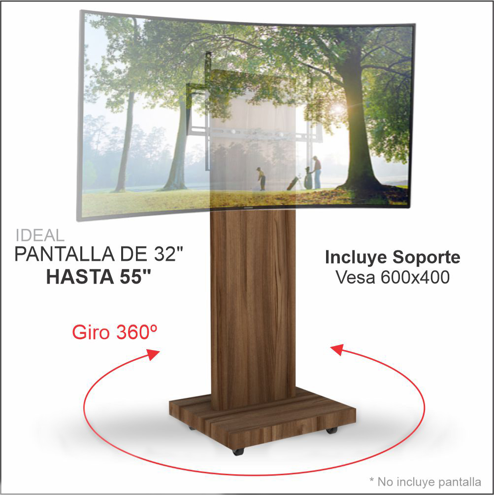 Soporte para TV de 32 hasta 55 pulgadas en pedestal con ruedas Nogal