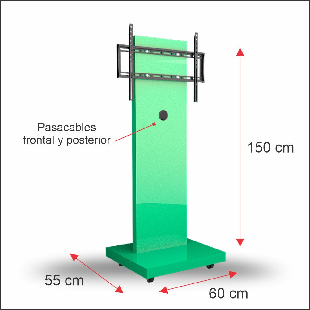 Soporte para TV de 32 hasta 55 pulgadas en pedestal con ruedas Verde Turquesa