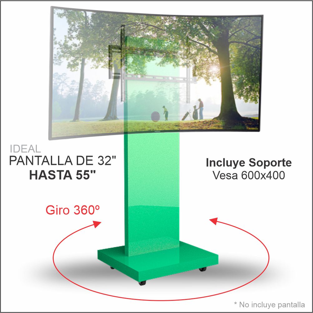 Soporte para TV de 32 hasta 55 pulgadas en pedestal con ruedas Verde Turquesa