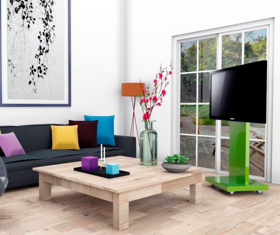 Soporte para TV de 32 hasta 55 pulgadas en pedestal con ruedas Verde Turquesa