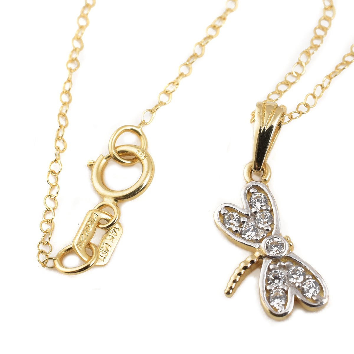 Juego de Collar y Aretes Libélula Oro 14K con zirconias