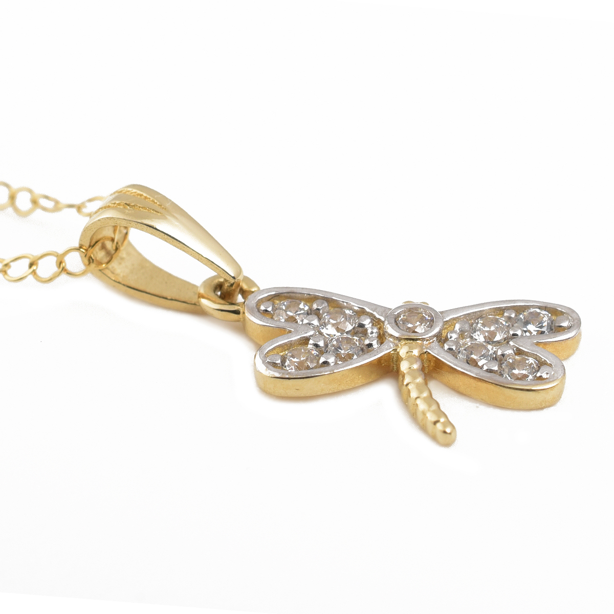Juego de Collar y Aretes Libélula Oro 14K con zirconias