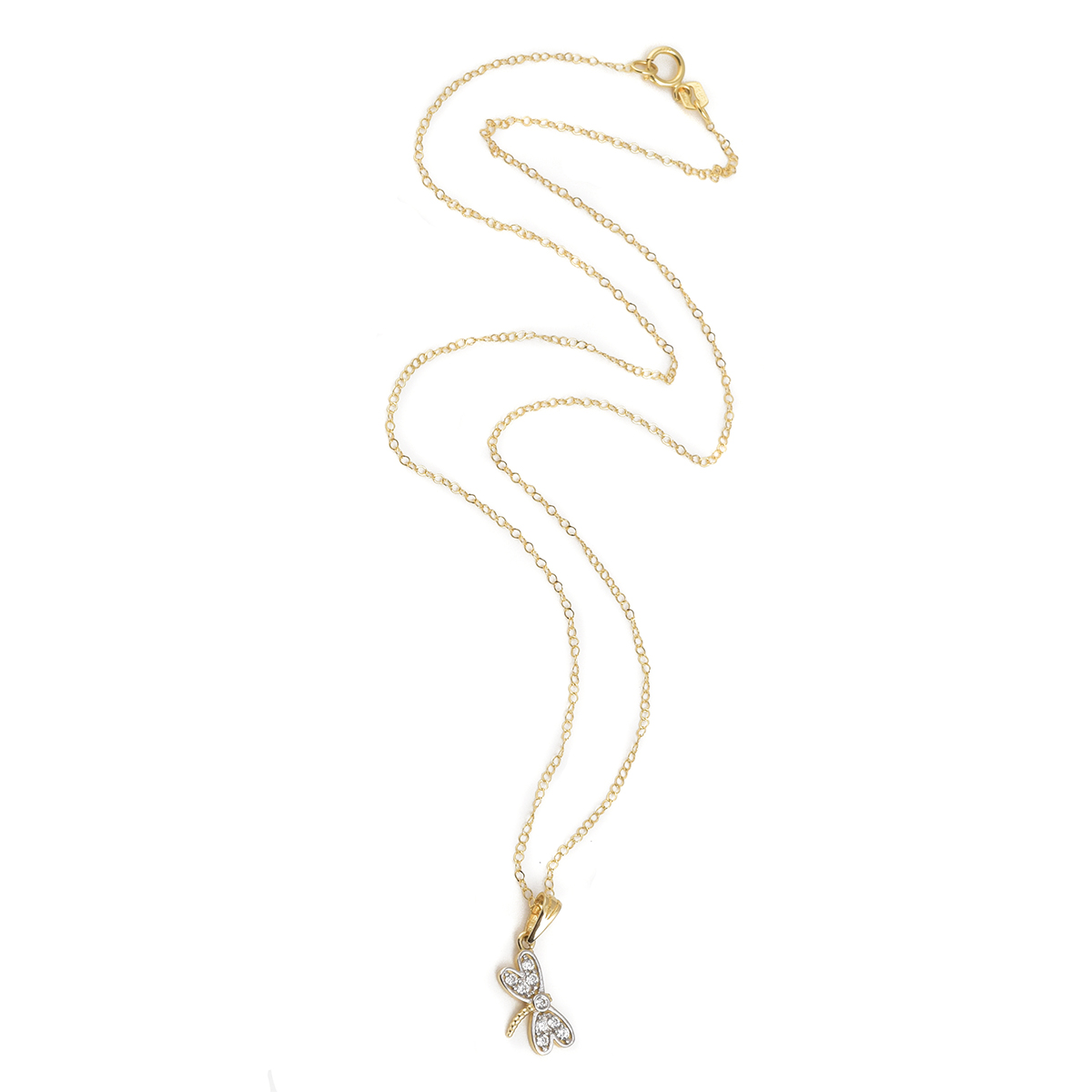 Juego de Collar y Aretes Libélula Oro 14K con zirconias