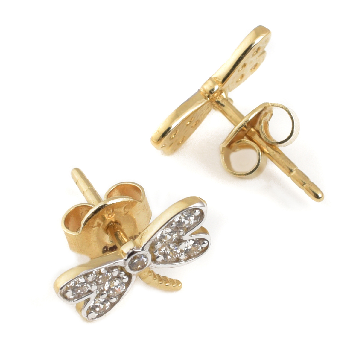 Juego de Collar y Aretes Libélula Oro 14K con zirconias