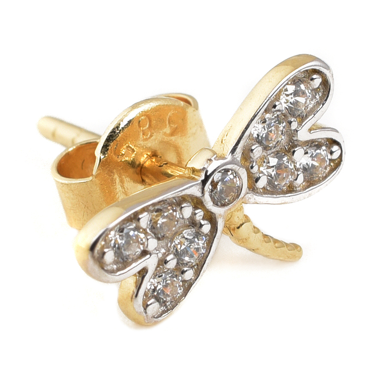 Juego de Collar y Aretes Libélula Oro 14K con zirconias