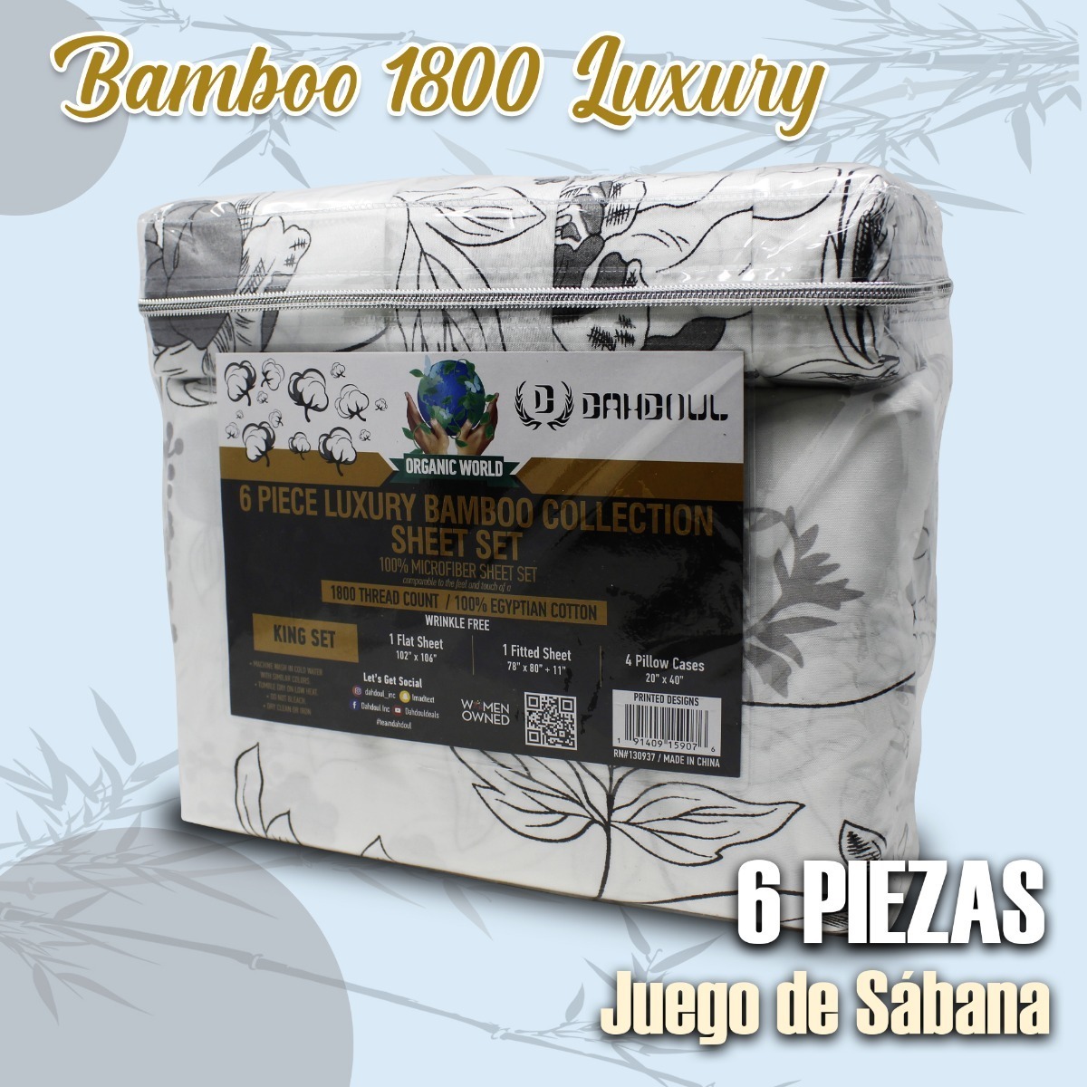 Juego Sábanas King Size 1800 6 Piezas Microfibra Bambu Suavidad
