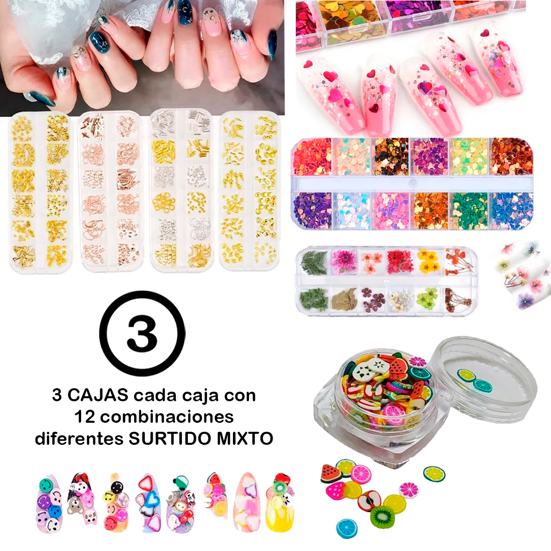 3 Cajas De Decoración Para Uñas Nail Art Fantasy Nails