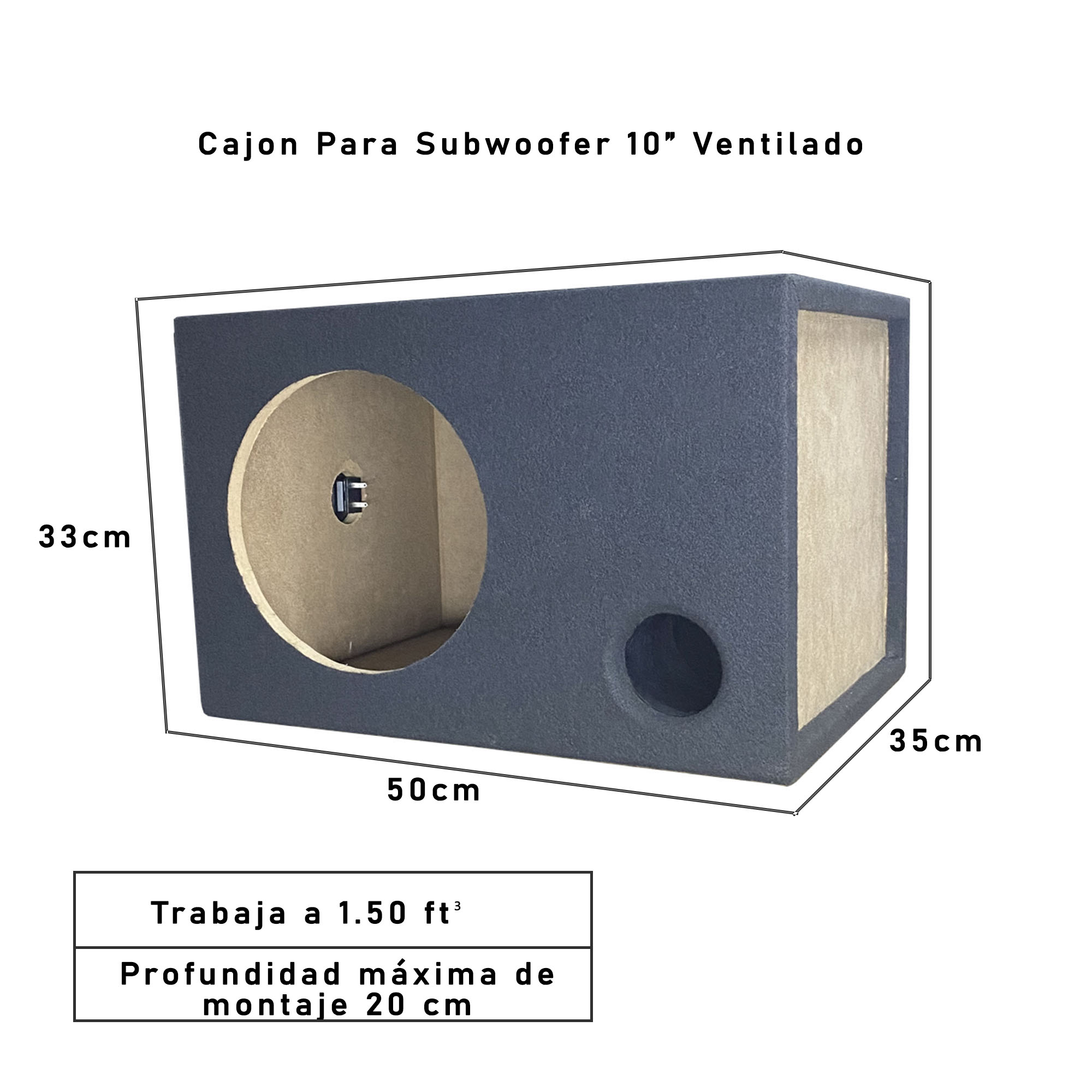 Cajón Subwoofer 10 Pulgadas Mdf Tapizado Ventilado
