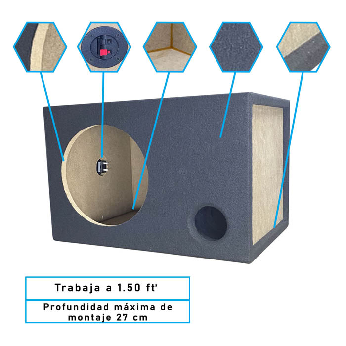Cajón Subwoofer 10 Pulgadas Mdf Tapizado Ventilado