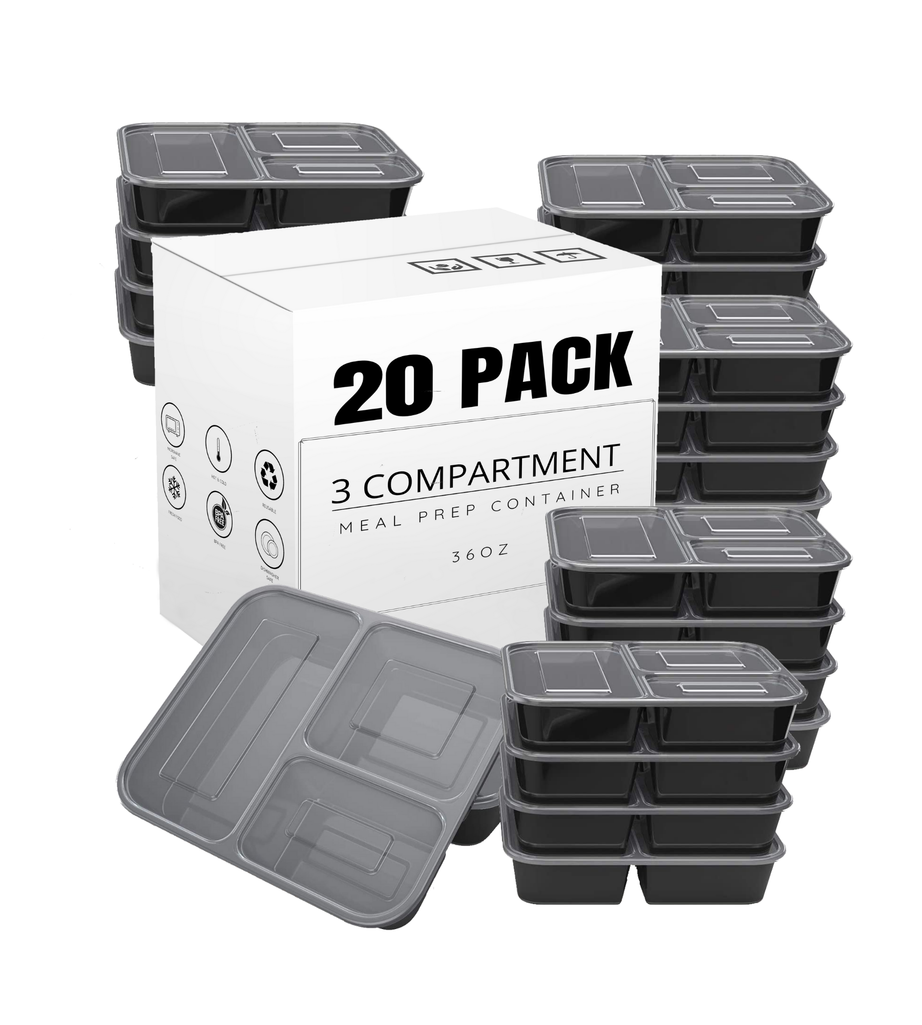 Contenedores Tuppers Meal Prep 20 Pack 36 Onzas