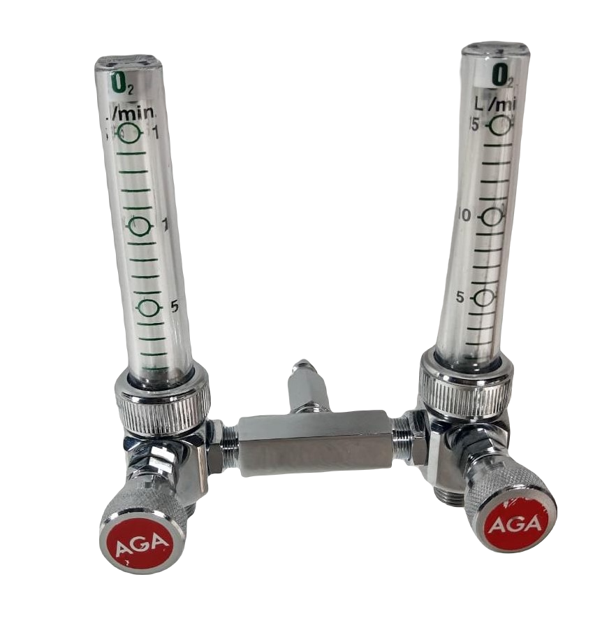 Flujómetro Oxígeno doble 0 - 15 lpm, conexion Puritan.