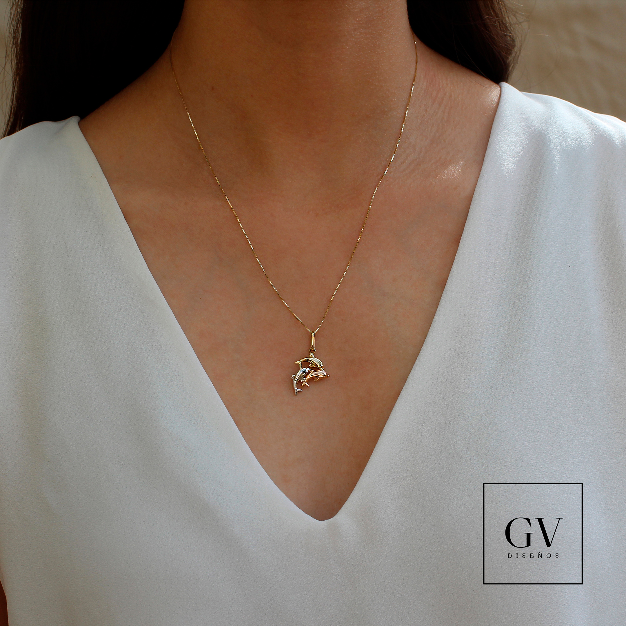 Collar de Delfines Oro Florentino14K para dama