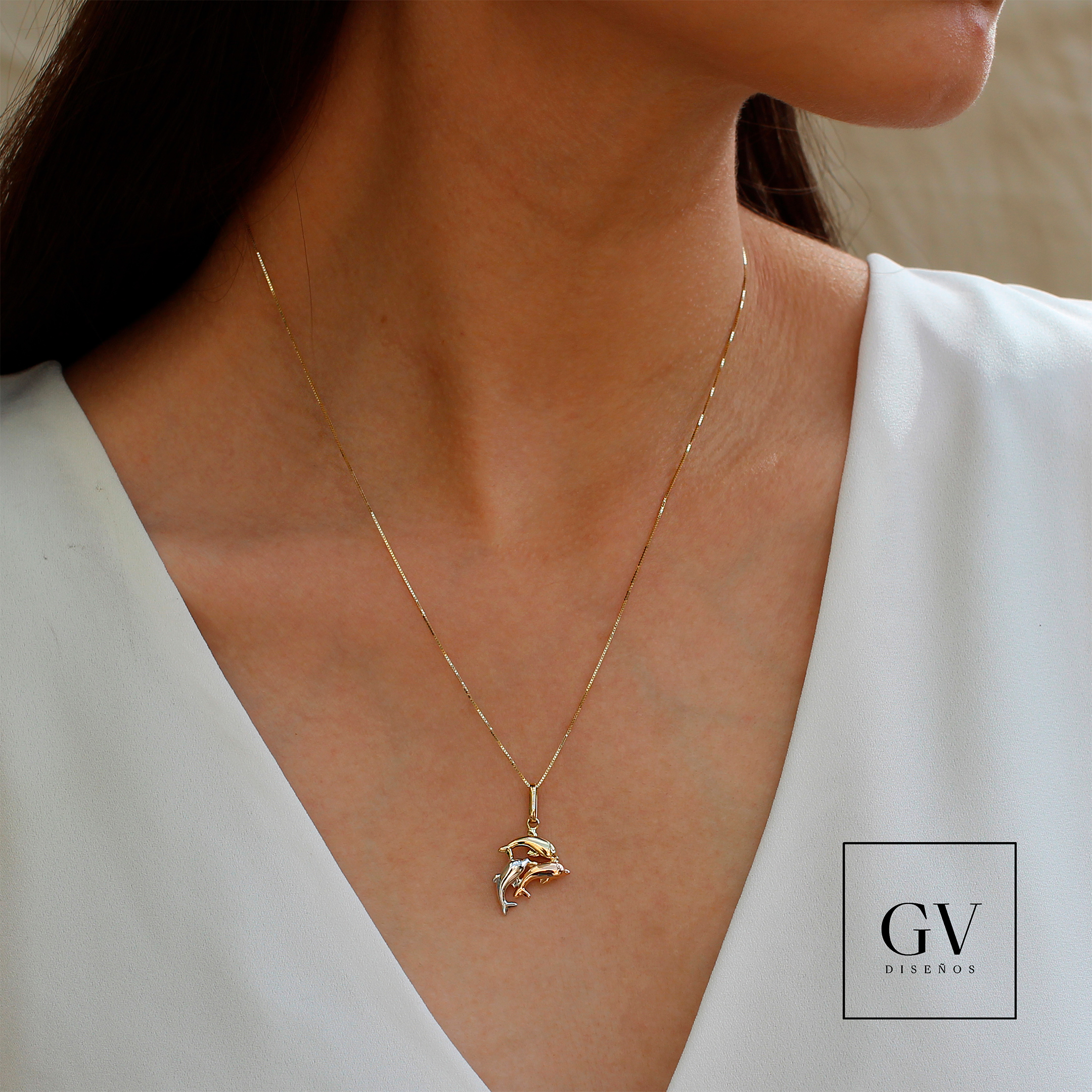 Collar de Delfines Oro Florentino14K para dama