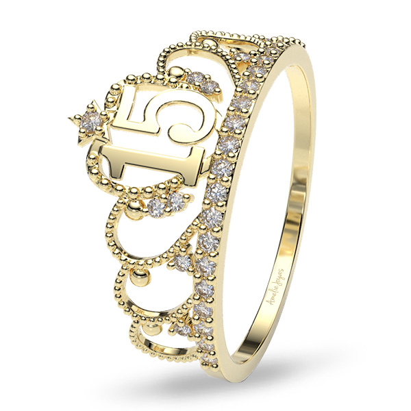 Anillo de XV años en Oro Amarillo de 10K Amelie Joyas
