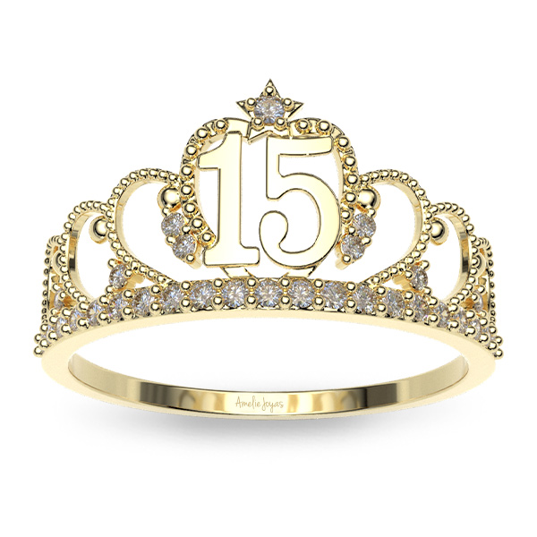 Anillo de XV años en Oro Amarillo de 10K Amelie Joyas