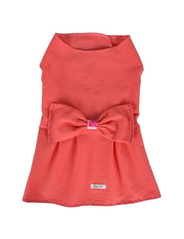 Vestido de Manta con detalle de bordados y un moño estilo mexicano para mascotas color Coral marca El Rebozo de Dolce