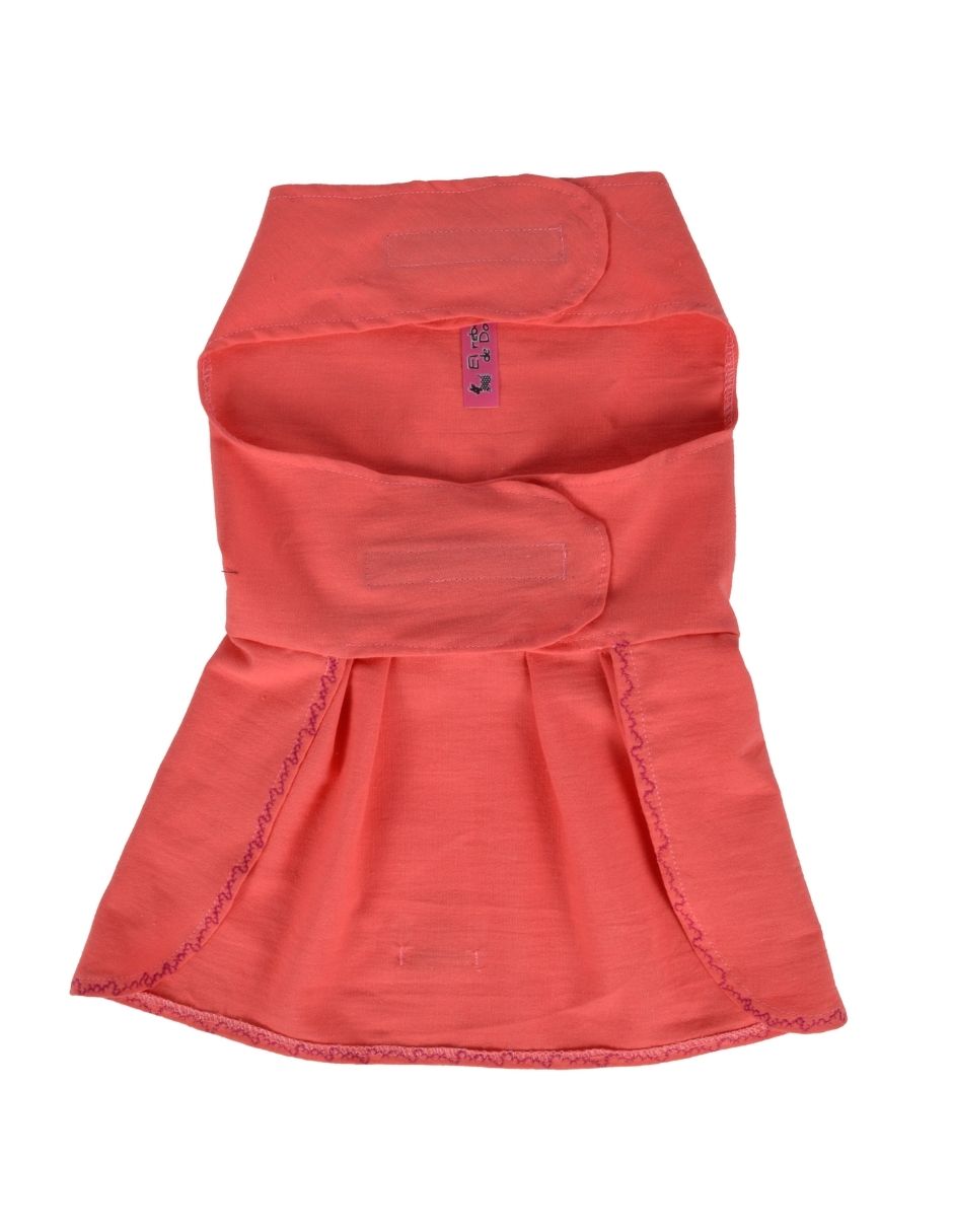 Vestido de Manta con detalle de bordados y un moño estilo mexicano para mascotas color Coral marca El Rebozo de Dolce