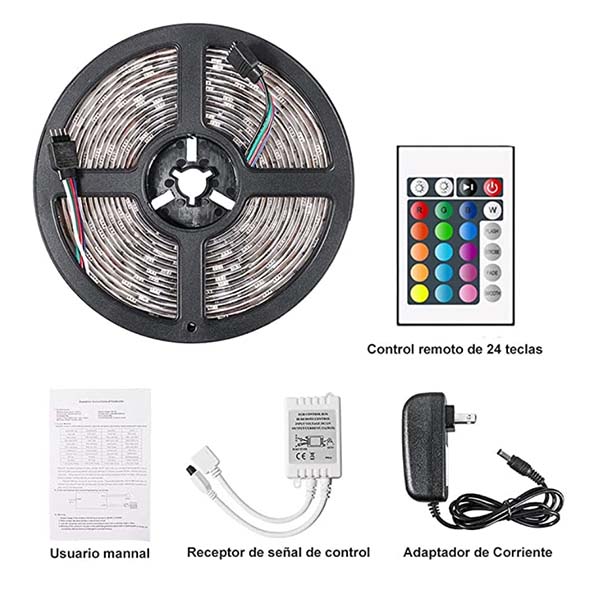 Kit Tira Luz Led 2835 Rgb De 5m Con Control Eliminador T2410 ML.
