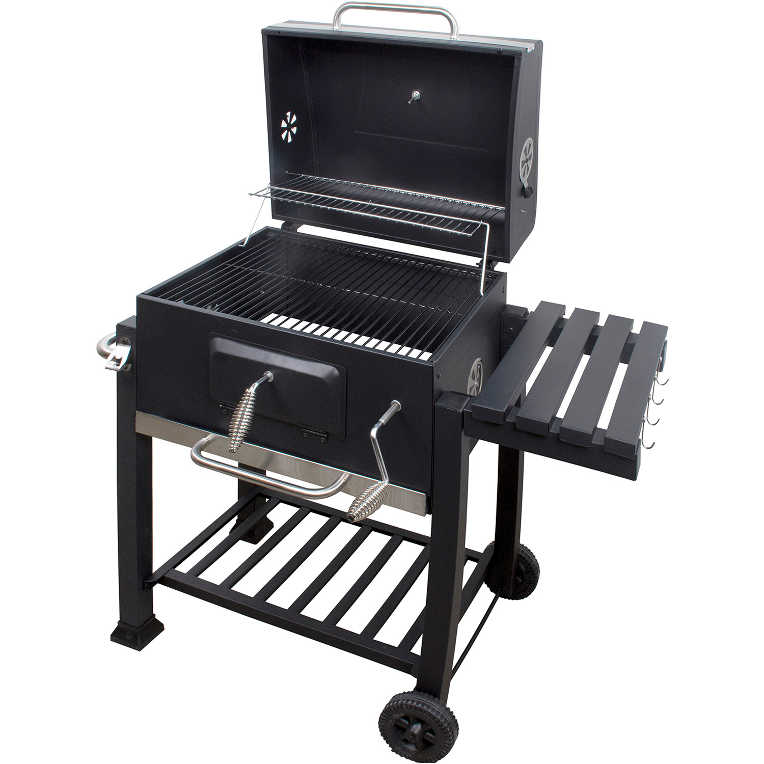 Asador Carbon 24 Pulgadas Con Parrillas Altura Ajustable Ahumador Termometro 