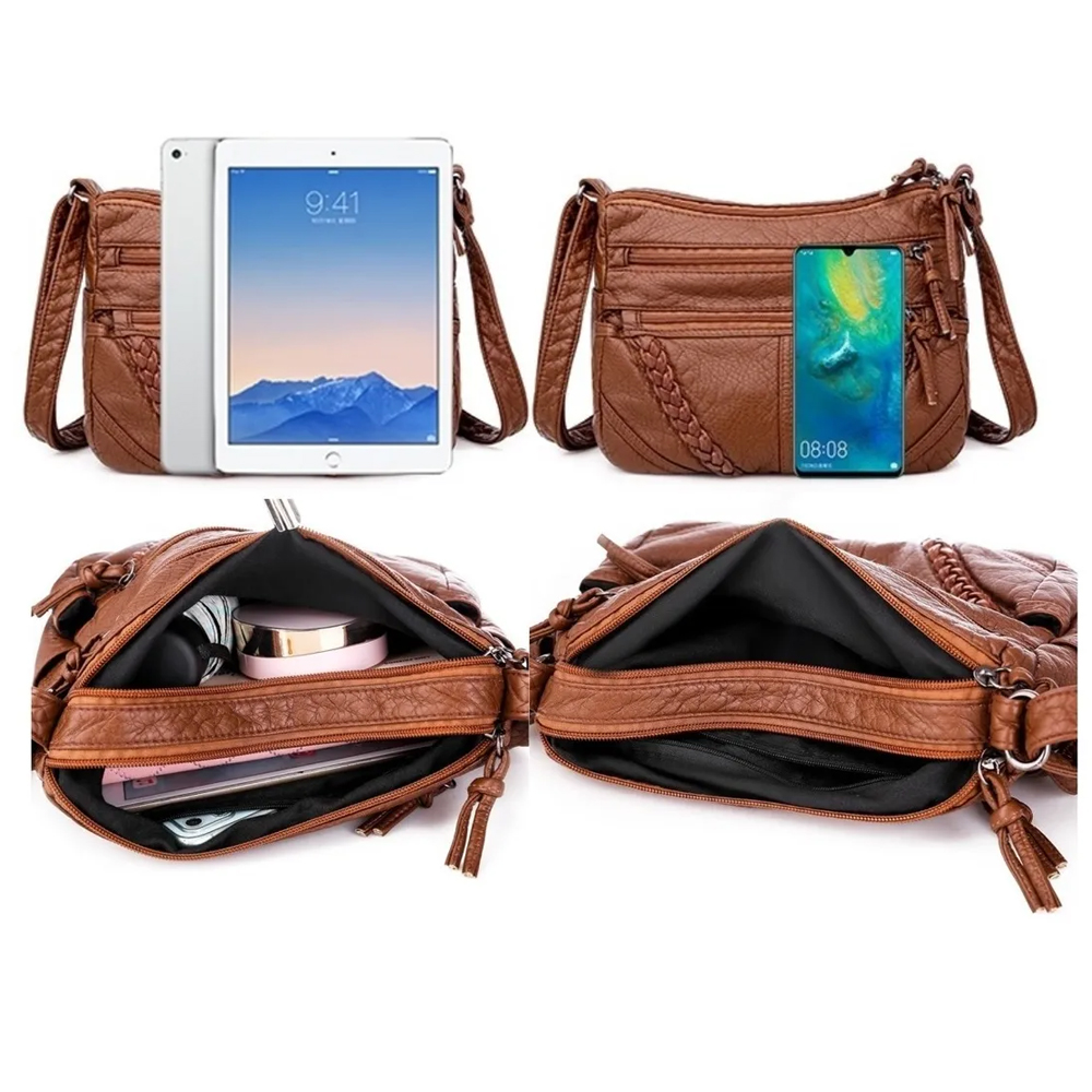 Bolsa Dama Suave Cuero Gran Capacidad Impermeable P/ Viaje Resistente