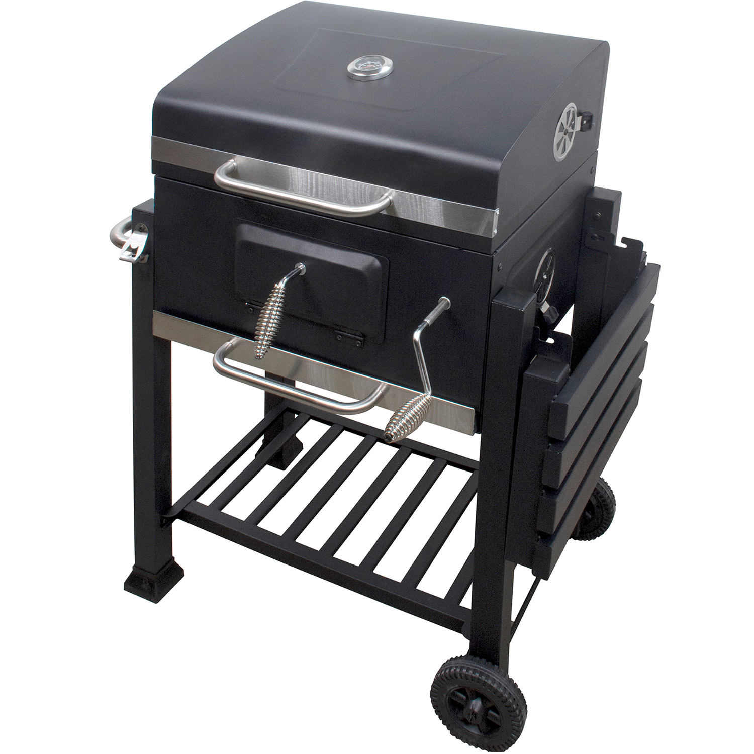 Asador Carbon 24 Pulgadas Con Parrillas Altura Ajustable Ahumador Termometro 