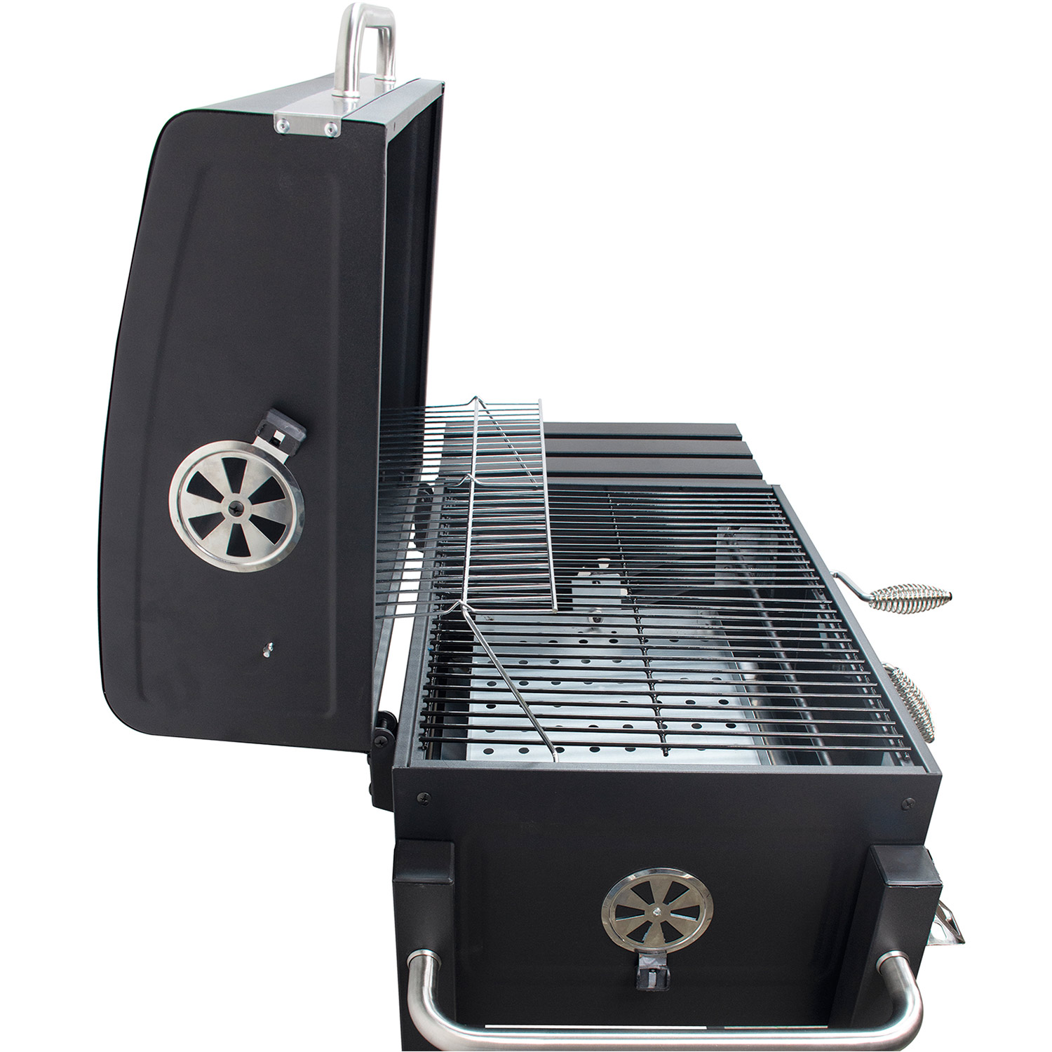 Asador Carbon 24 Pulgadas Con Parrillas Altura Ajustable Ahumador Termometro 