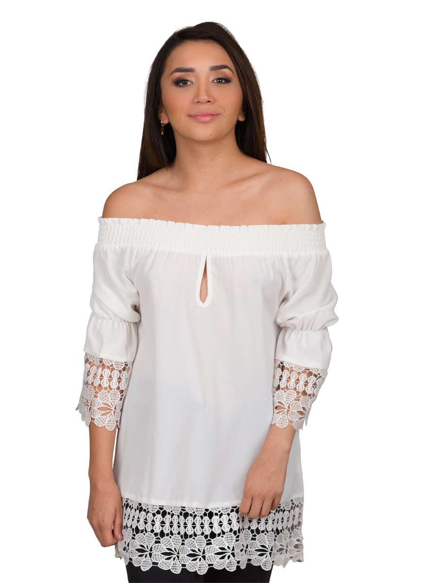 Blusa Tipo Campesina Manga 3/4 Con Encaje Moda Dama Vmz8007