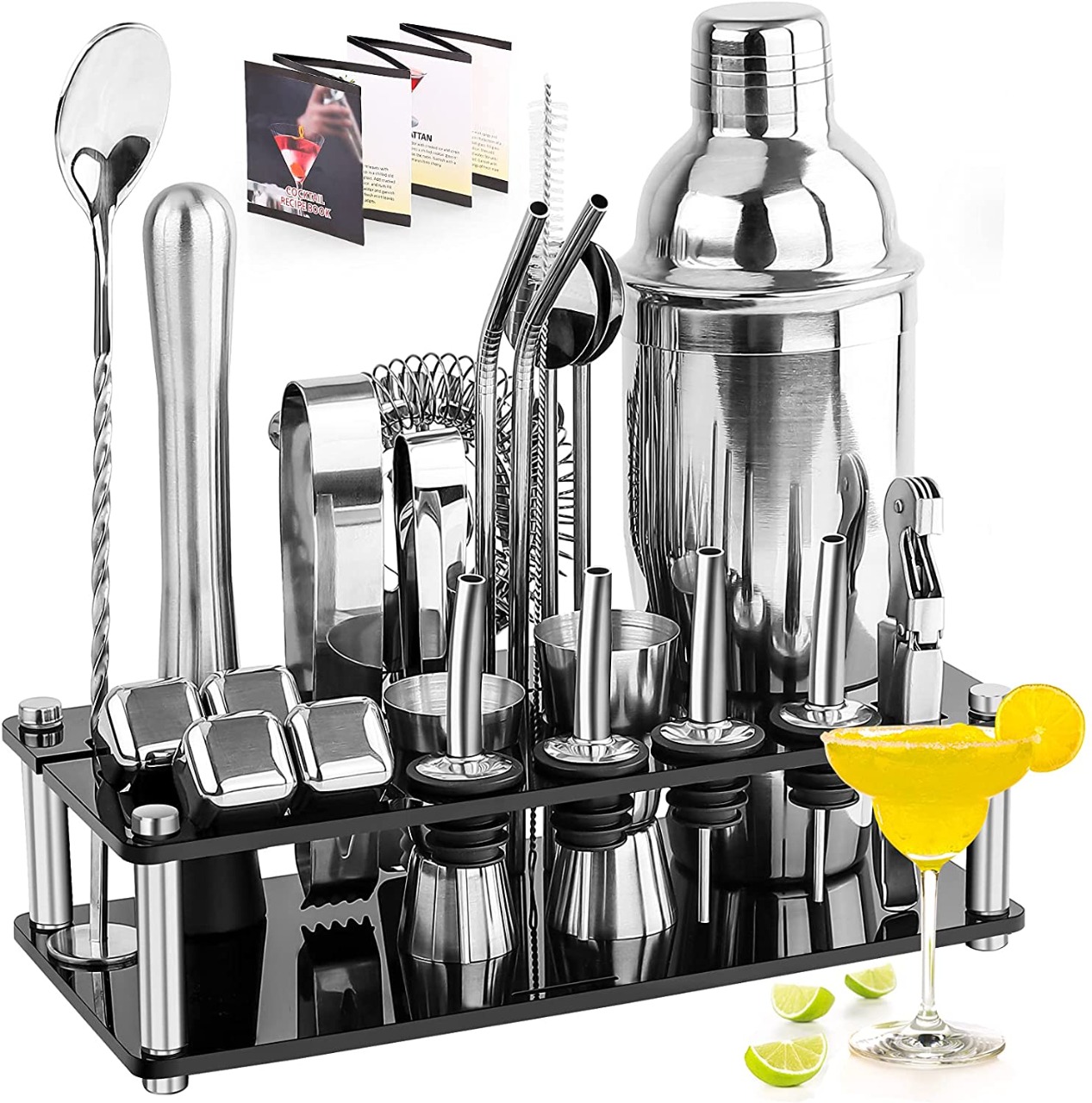 Juego De Coctelera Shaker Bartender Mixologia Kit 24 Piezas Base De Acrílico, Hecho Con Acero Inoxidable A Prueba De Fugas, Ligero y Resistente