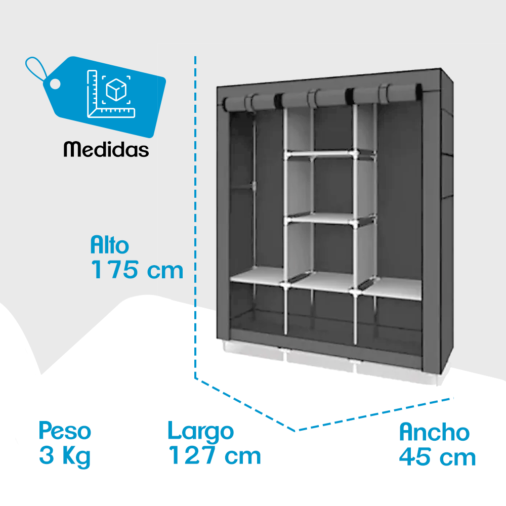 Closet Ropero Armable 1.75mts Gris Hogar Reforzado Gris