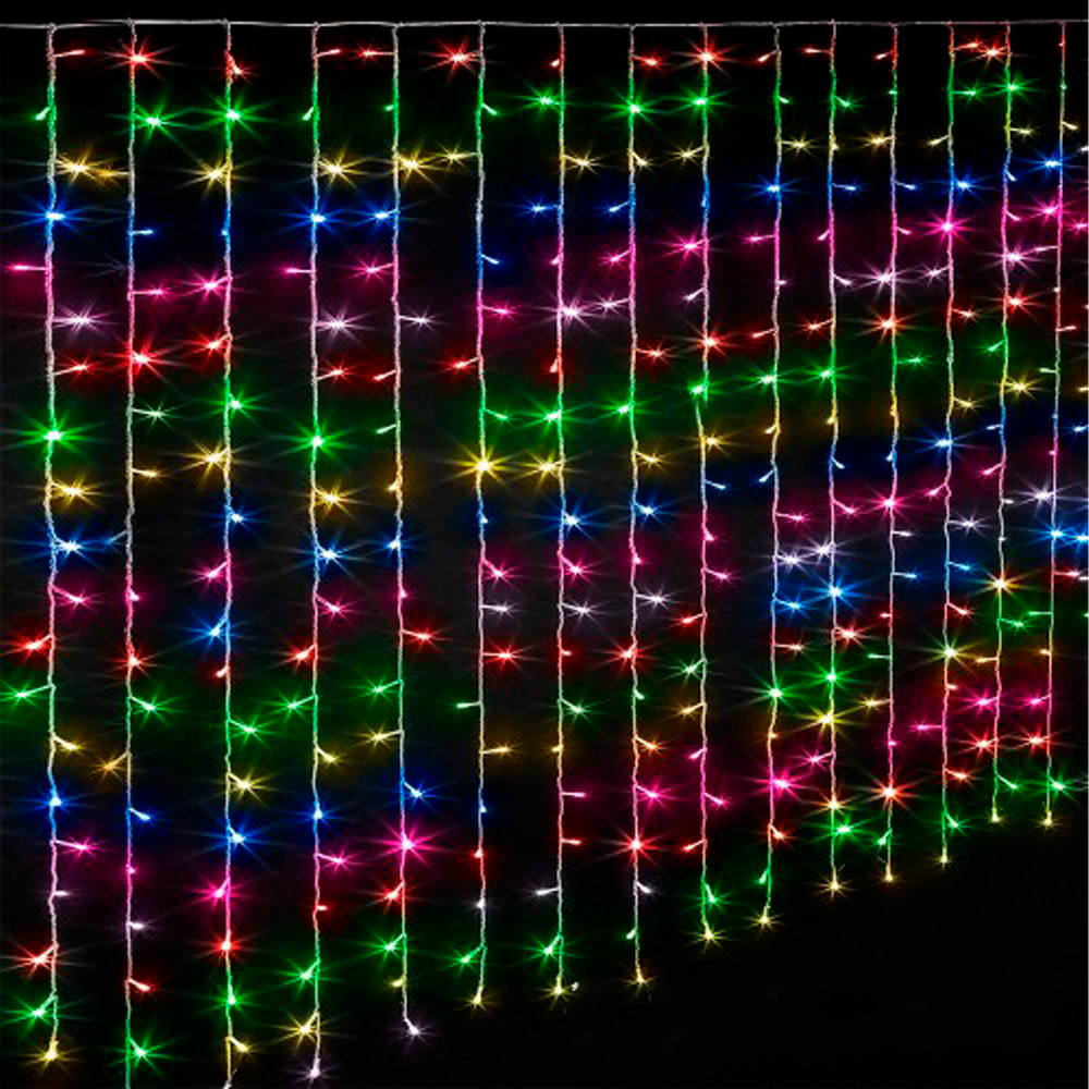 Cortina Decorativa Luz Led Multicolor 800 Focos 3x3 m Fija Cable Transparente