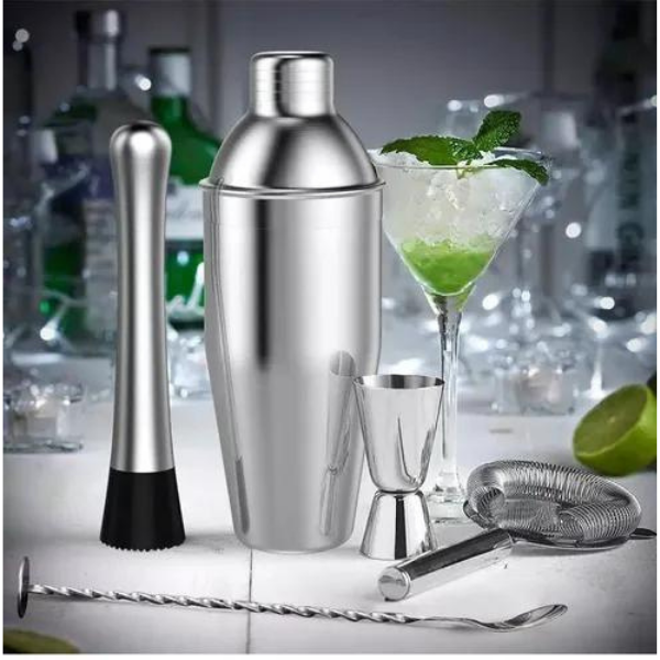 Juego De Coctelera Shaker Bartender Mixologia Set 24 Piezas Base De Bambú, Hecho Con Acero Inoxidable A Prueba De Fugas, Ligero y Resistente