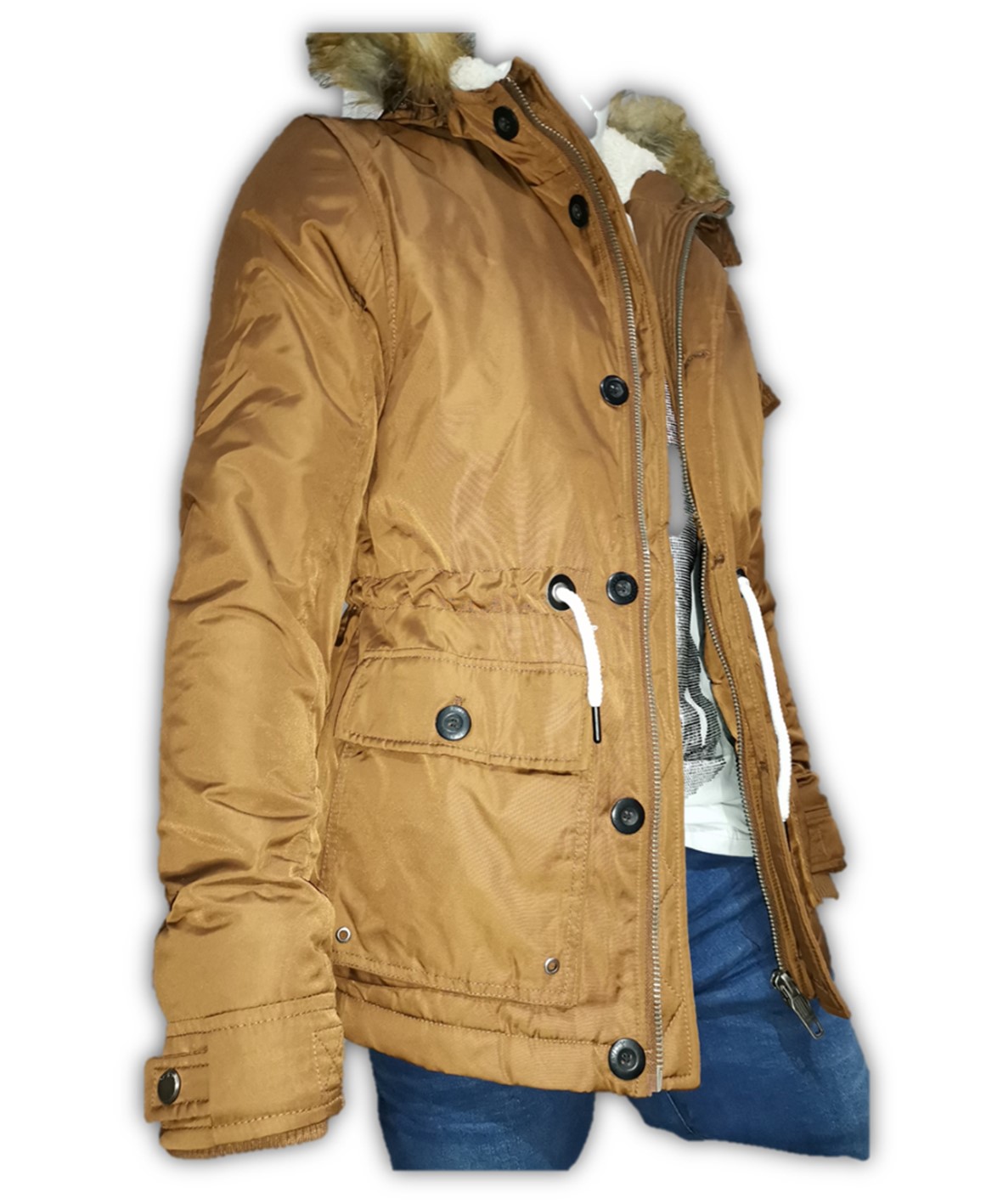 CHAMARRA CAZADORA REPELENTE CON GORRO INVIERNO HOMBRE CAMEL 