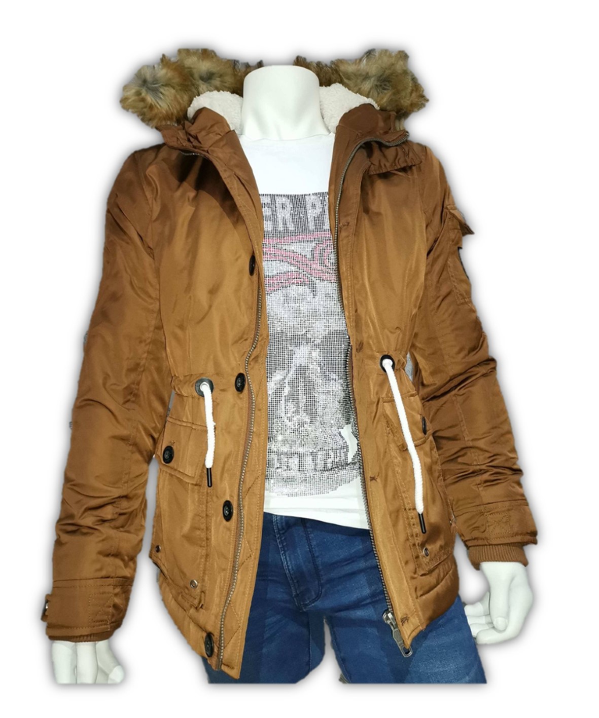 CHAMARRA CAZADORA REPELENTE CON GORRO INVIERNO HOMBRE CAMEL 